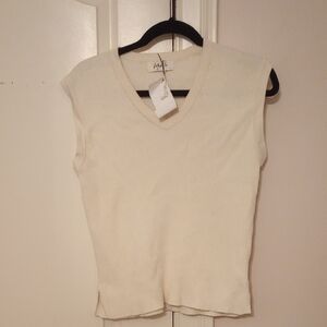 Women's Cream Sleeveless Ribbed Vest